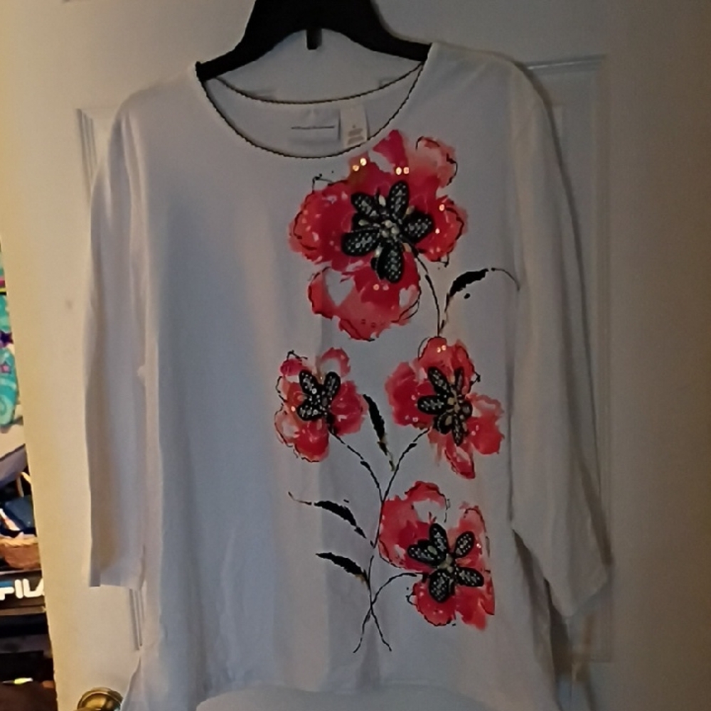 Alfred Dunner White Top with Pink Floral Design